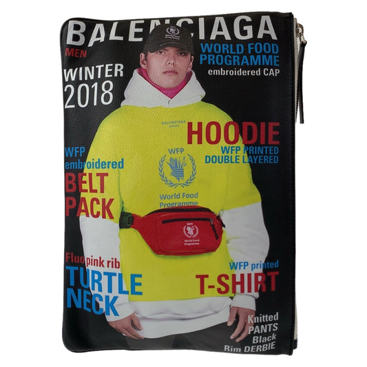 11035
BALENCIAGA バレンシアガ マガジンプリント ブラック 黒 グリーン シルバー金具 レザー クラッチバッグ セカンドバッグ  メンズ A32
