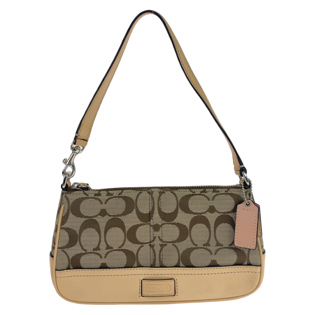 COACH コーチ シグネチャー ベージュ ブラウン 茶 シルバー金具 キャンバス ミニハンドバッグ アクセサリーポーチ  レディース