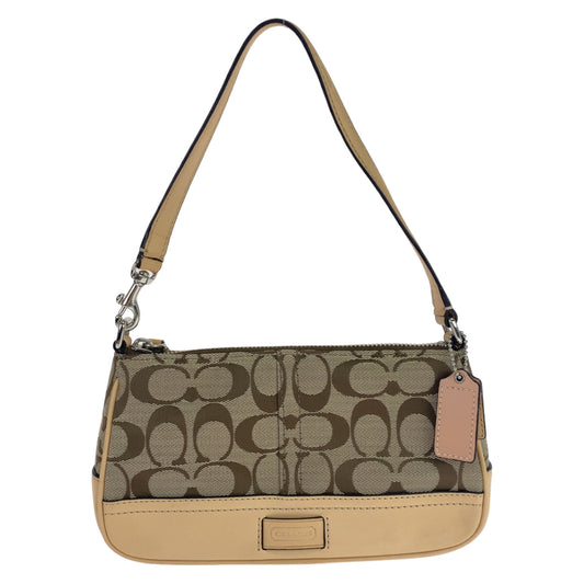 COACH コーチ シグネチャー ベージュ ブラウン 茶 シルバー金具 キャンバス ミニハンドバッグ アクセサリーポーチ  レディース