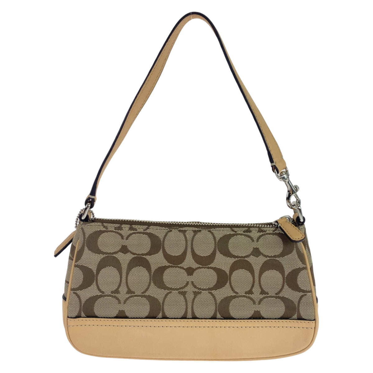 COACH コーチ シグネチャー ベージュ ブラウン 茶 シルバー金具 キャンバス ミニハンドバッグ アクセサリーポーチ  レディース