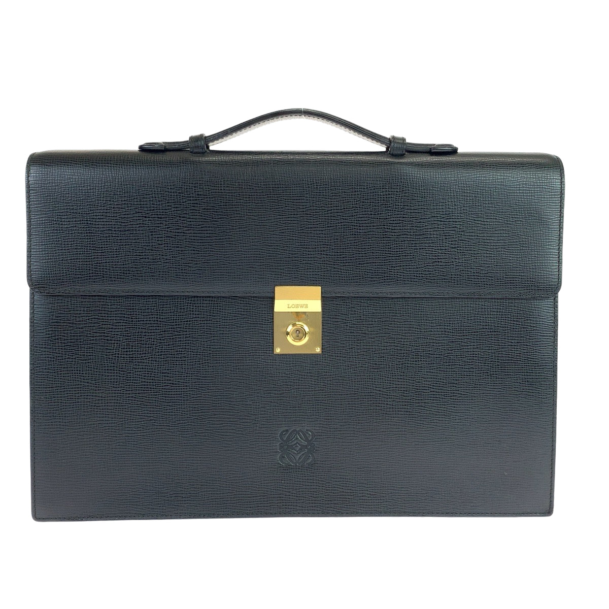 LOEWE ロエベ ヴィンテージ アナグラム ブラック 黒 ゴールド金具 レザー ビジネスバッグ ブリーフケース A4対応  メンズ