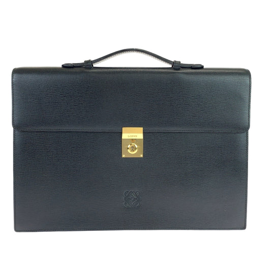 LOEWE ロエベ ヴィンテージ アナグラム ブラック 黒 ゴールド金具 レザー ビジネスバッグ ブリーフケース A4対応  メンズ