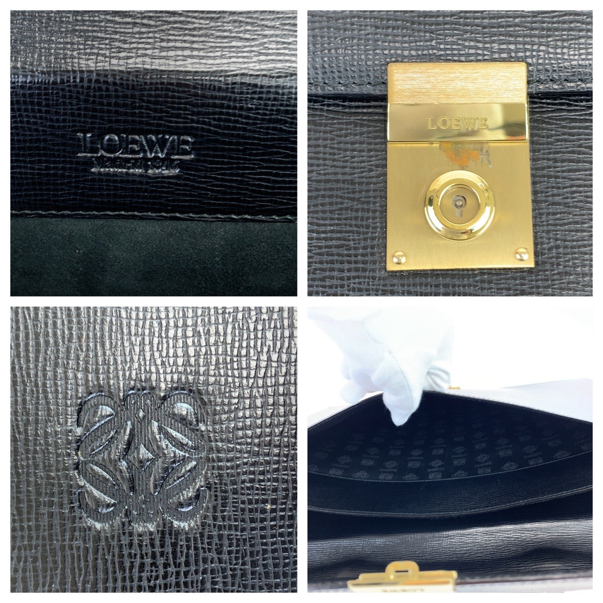 LOEWE ロエベ ヴィンテージ アナグラム ブラック 黒 ゴールド金具 レザー ビジネスバッグ ブリーフケース A4対応  メンズ