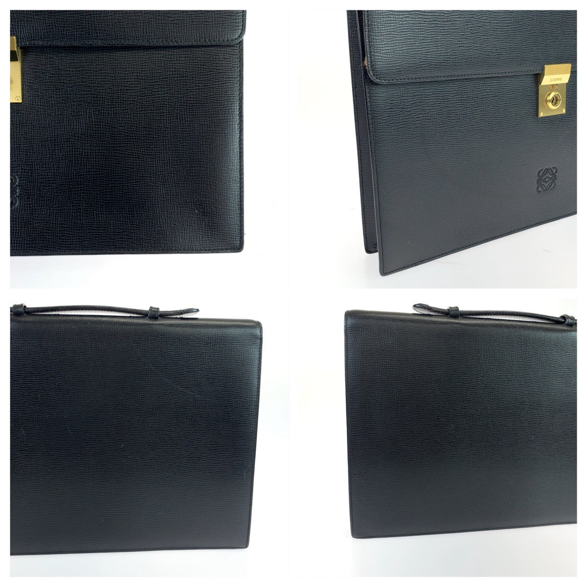 LOEWE ロエベ ヴィンテージ アナグラム ブラック 黒 ゴールド金具 レザー ビジネスバッグ ブリーフケース A4対応  メンズ