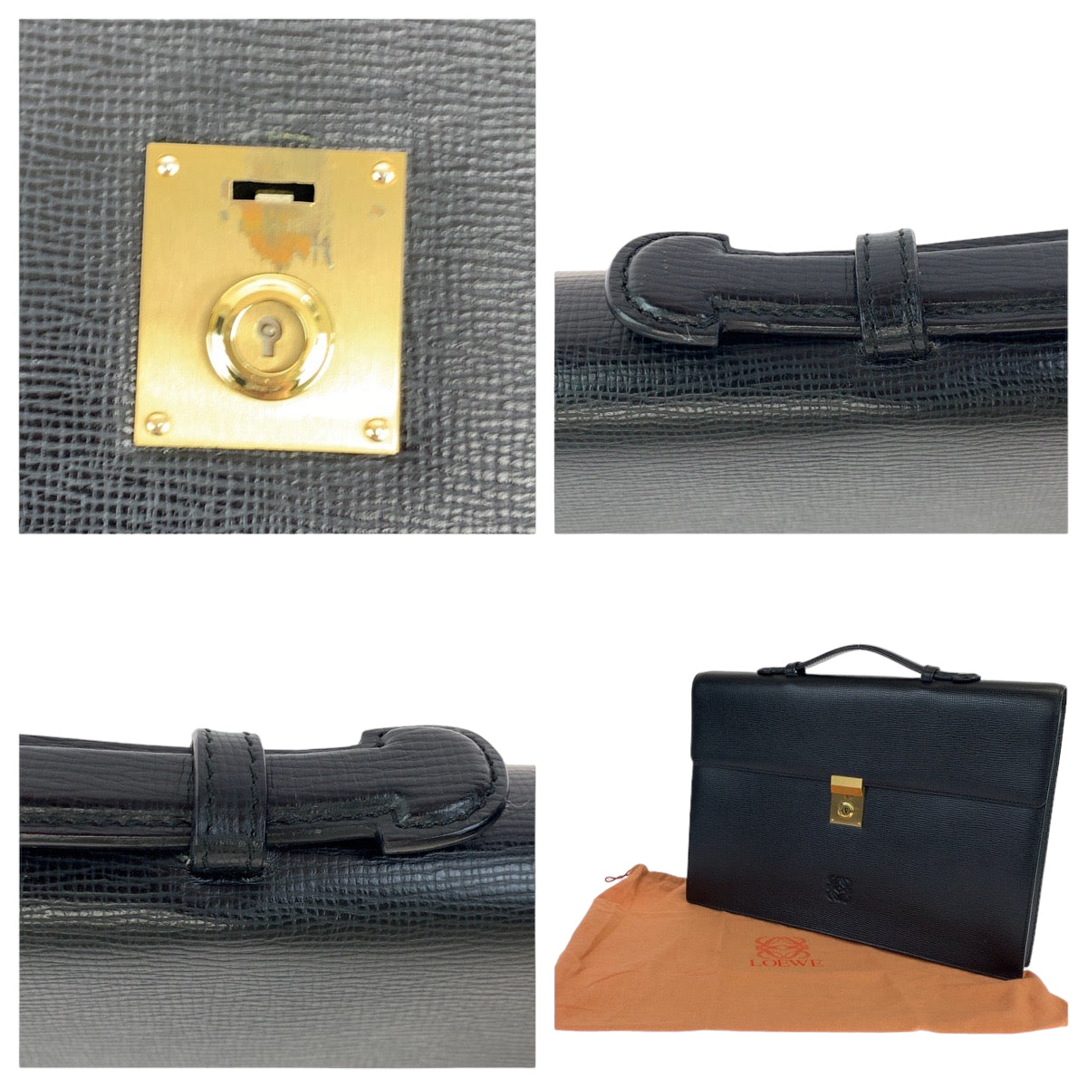 LOEWE ロエベ ヴィンテージ アナグラム ブラック 黒 ゴールド金具 レザー ビジネスバッグ ブリーフケース A4対応  メンズ