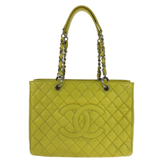 11044
CHANEL シャネル ヴィンテージ マトラッセ GSTトート イエロー 黄色 シルバー金具 キャビアスキン トートバッグ チェーンショルダーバッグ  レディース