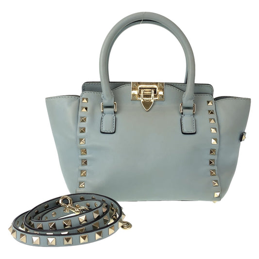 11048
VALENTINO ヴァレンティノ ロックスタッズ グリーン ミントグリーン ゴールド金具 レザー ショルダーバッグ ハンドバッグ 2way  レディース