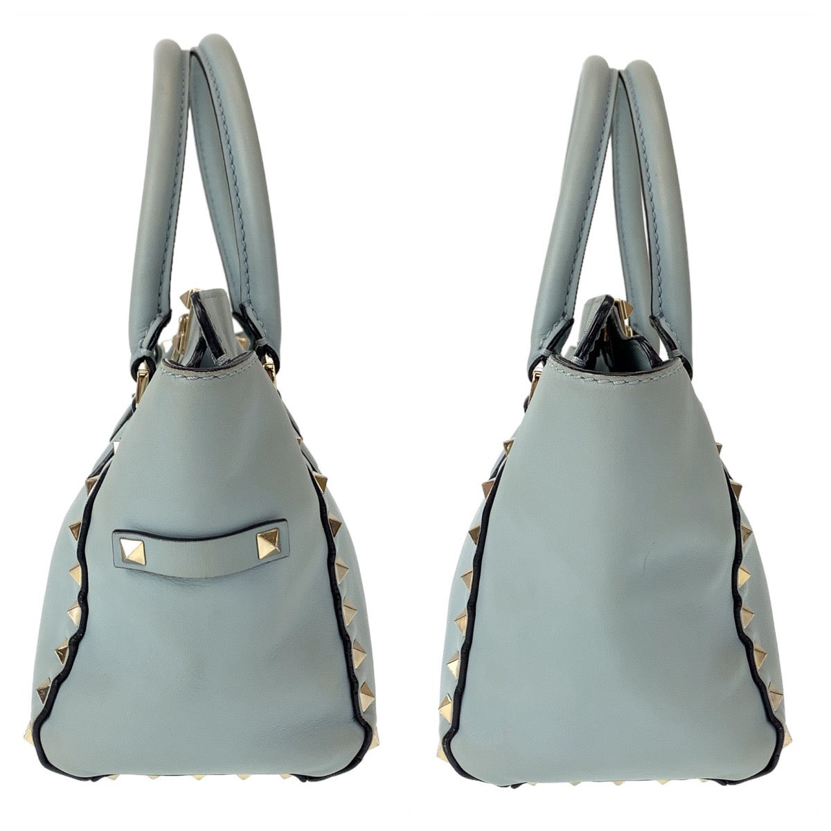 11048
VALENTINO ヴァレンティノ ロックスタッズ グリーン ミントグリーン ゴールド金具 レザー ショルダーバッグ ハンドバッグ 2way  レディース