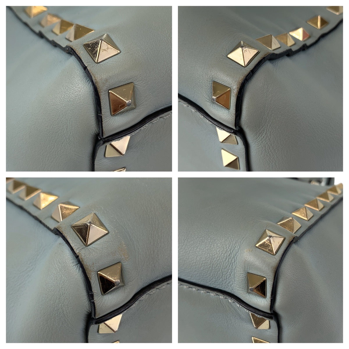 11048
VALENTINO ヴァレンティノ ロックスタッズ グリーン ミントグリーン ゴールド金具 レザー ショルダーバッグ ハンドバッグ 2way  レディース