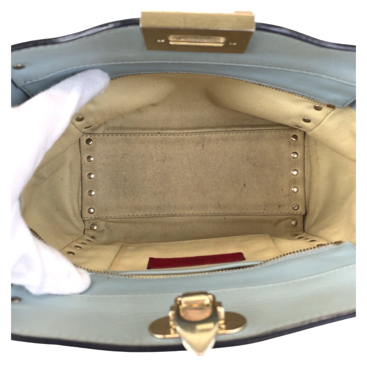 11048
VALENTINO ヴァレンティノ ロックスタッズ グリーン ミントグリーン ゴールド金具 レザー ショルダーバッグ ハンドバッグ 2way  レディース