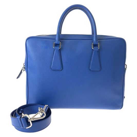 PRADA Prada Saffiano Blue Silver Hardware Leather 2VE368 Shoulder Bag Business Bag Men's