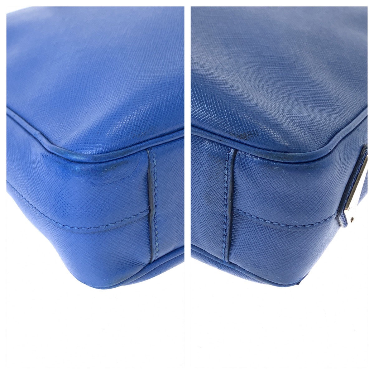 PRADA Prada Saffiano Blue Silver Hardware Leather 2VE368 Shoulder Bag Business Bag Men's