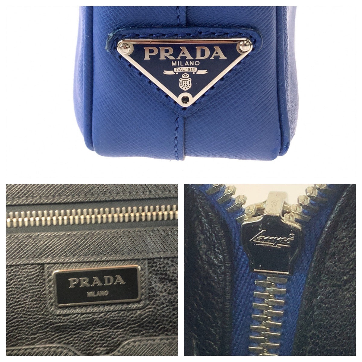 PRADA Prada Saffiano Blue Silver Hardware Leather 2VE368 Shoulder Bag Business Bag Men's