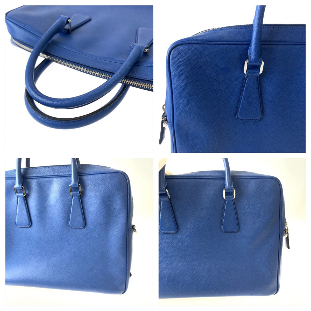 PRADA Prada Saffiano Blue Silver Hardware Leather 2VE368 Shoulder Bag Business Bag Men's