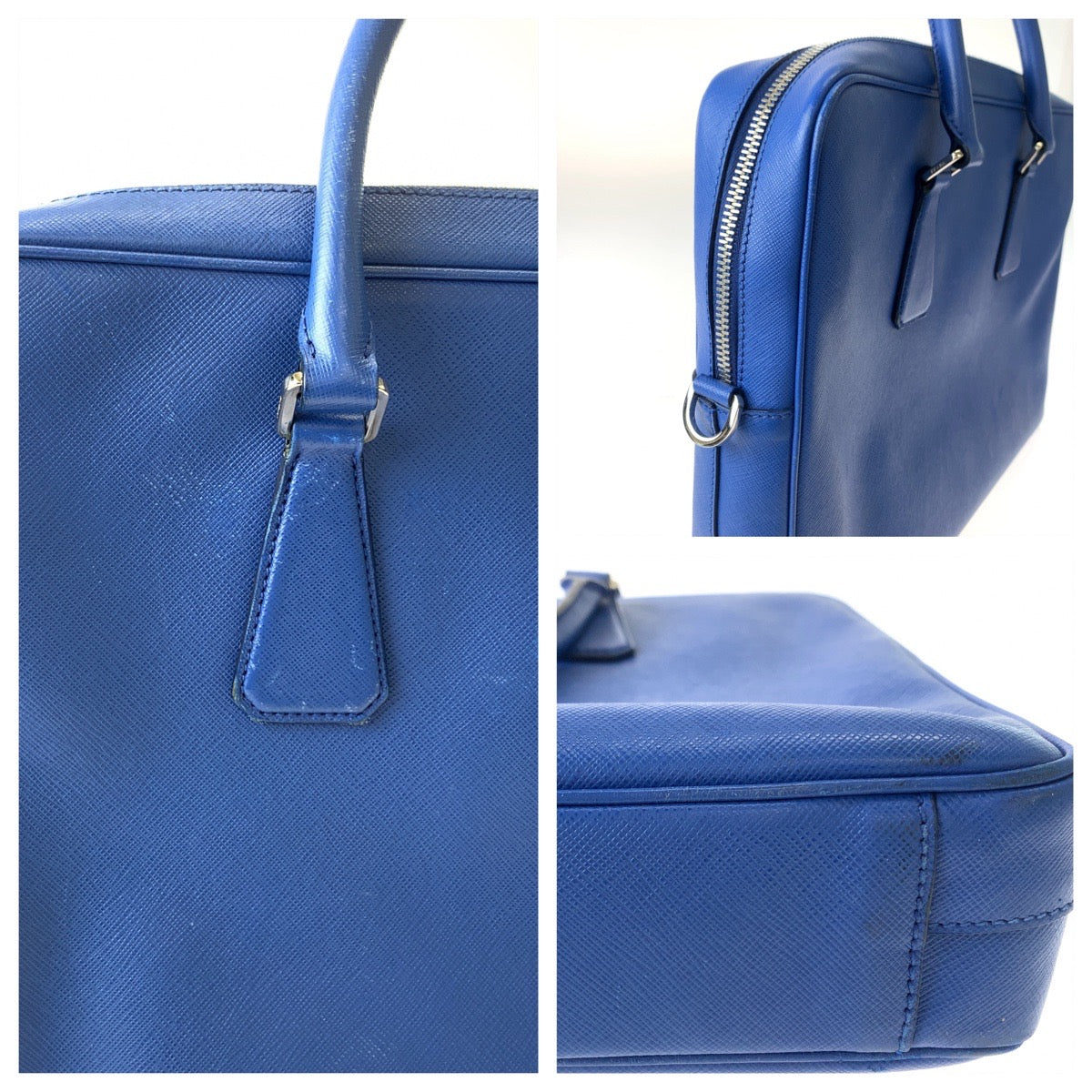 PRADA Prada Saffiano Blue Silver Hardware Leather 2VE368 Shoulder Bag Business Bag Men's