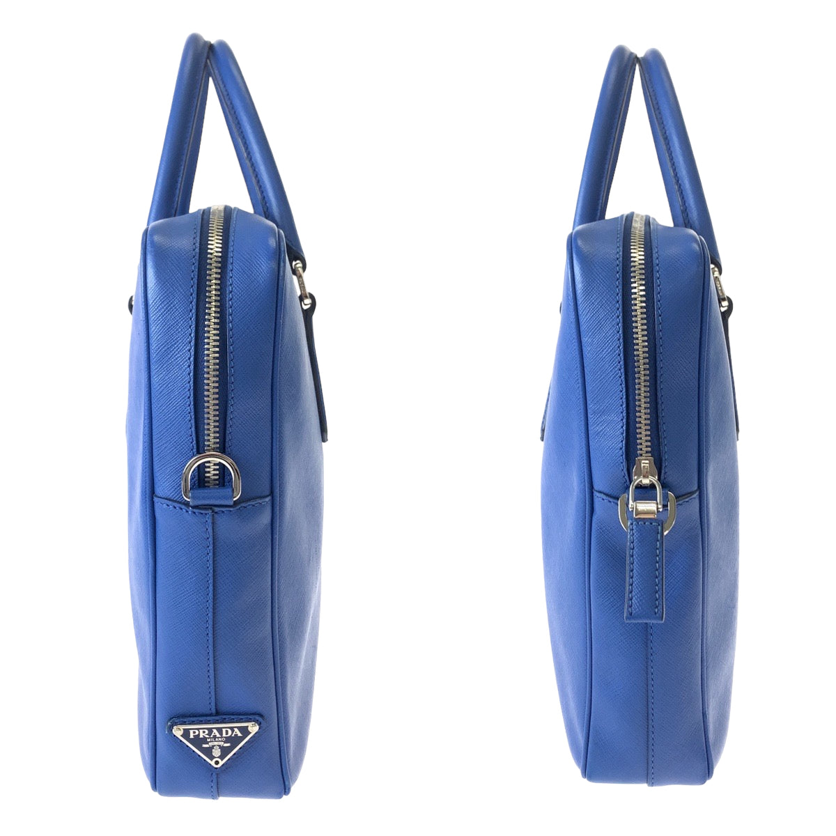 PRADA Prada Saffiano Blue Silver Hardware Leather 2VE368 Shoulder Bag Business Bag Men's