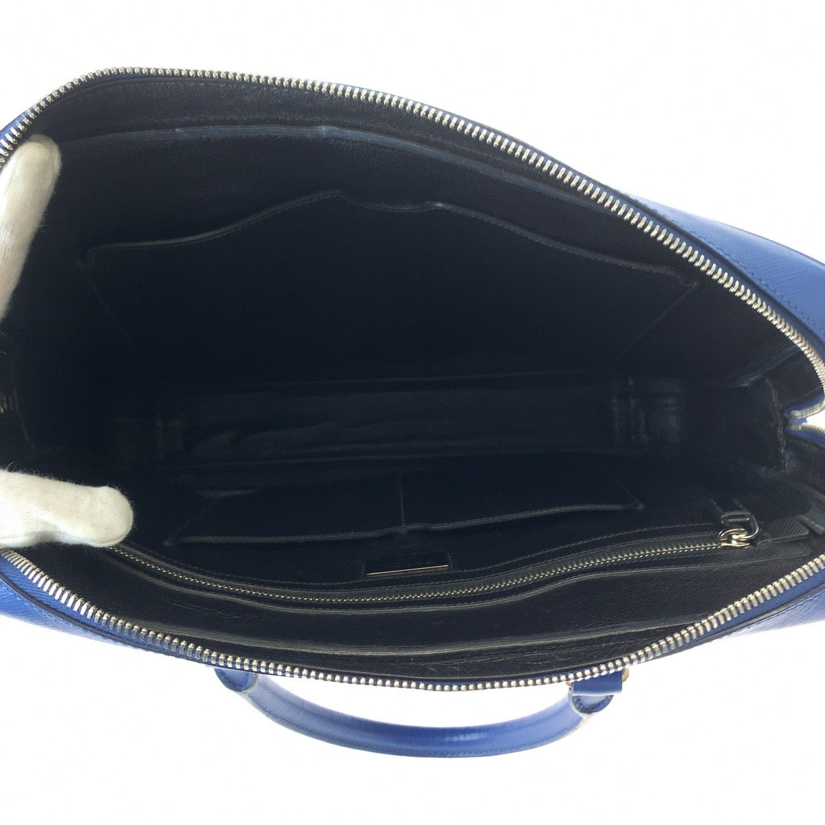 PRADA Prada Saffiano Blue Silver Hardware Leather 2VE368 Shoulder Bag Business Bag Men's