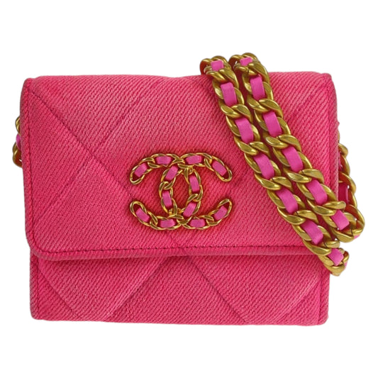 11051
 
CHANEL Chanel Chanel 19 Matelasse Pink Matte Gold Hardware Canvas Folding Wallet Chain Wallet Women's