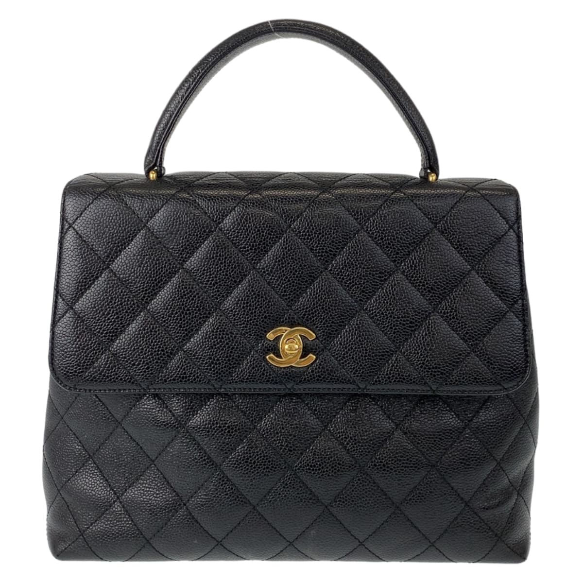 11052
CHANEL シャネル ヴィンテージ マトラッセ トップハンドル ターンロック ココマーク ブラック ゴールド金具 キャビアスキン ハンドバッグ  レディース