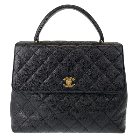11052
CHANEL シャネル ヴィンテージ マトラッセ トップハンドル ターンロック ココマーク ブラック ゴールド金具 キャビアスキン ハンドバッグ  レディース