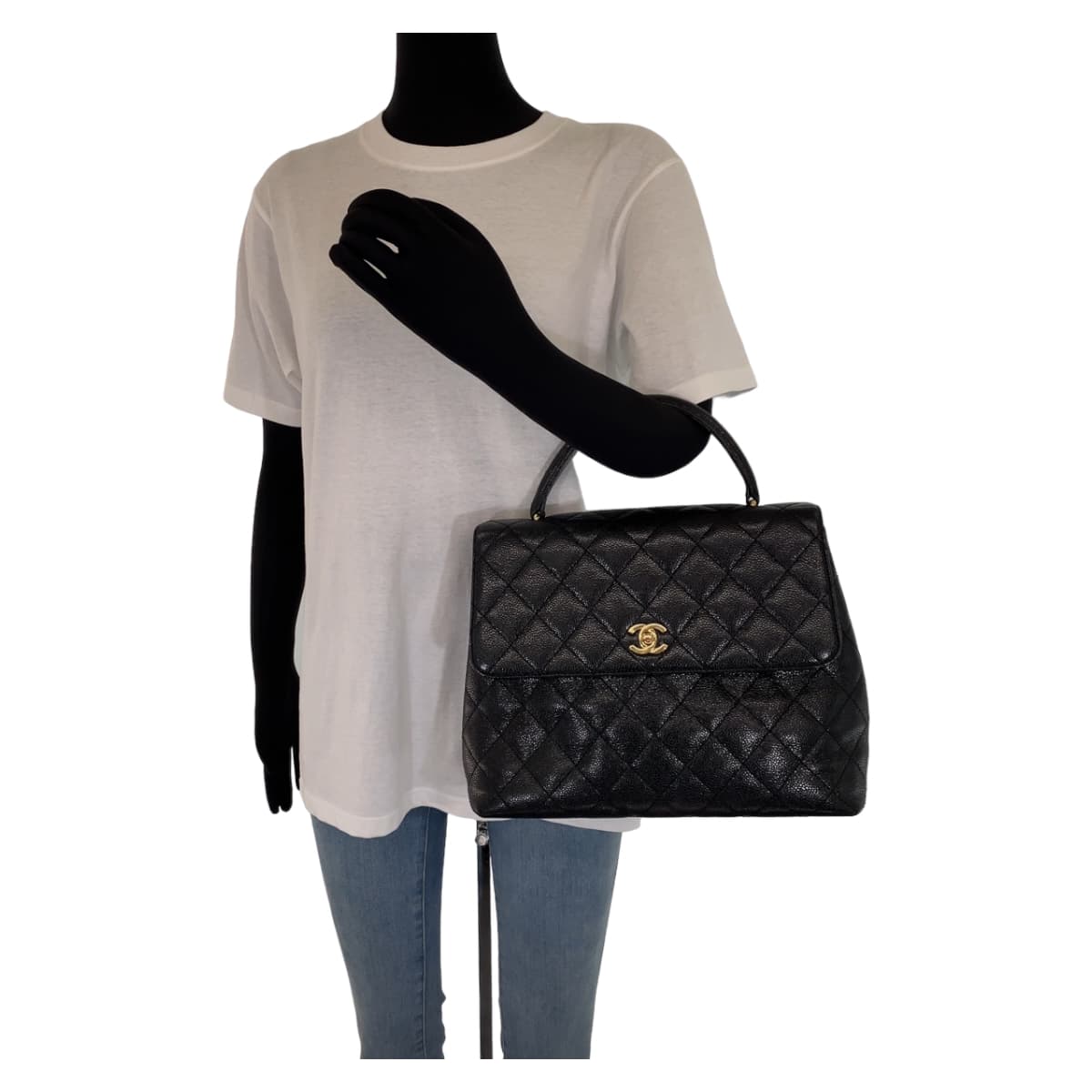 11052
CHANEL シャネル ヴィンテージ マトラッセ トップハンドル ターンロック ココマーク ブラック ゴールド金具 キャビアスキン ハンドバッグ  レディース