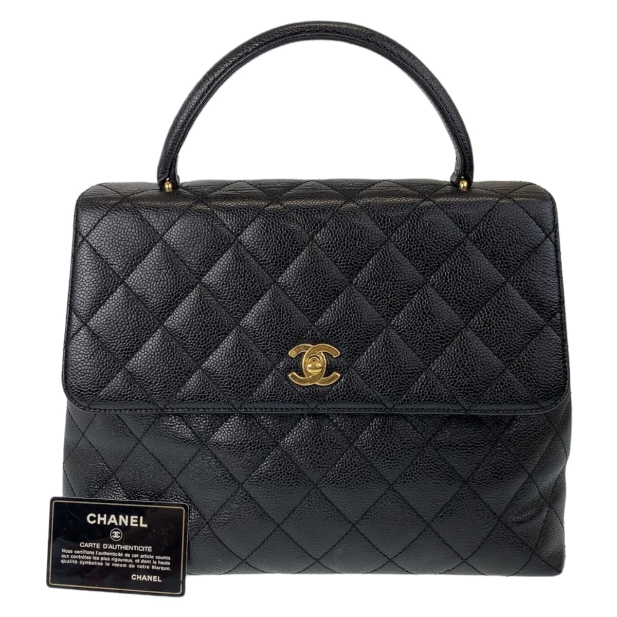 11052
CHANEL シャネル ヴィンテージ マトラッセ トップハンドル ターンロック ココマーク ブラック ゴールド金具 キャビアスキン ハンドバッグ  レディース