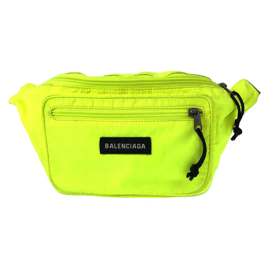 11056
 BALENCIAGA Explorer Fluorescent Neon Yellow Black Nylon 482389 Waist Pouch Body Bag Bum Bag Men's