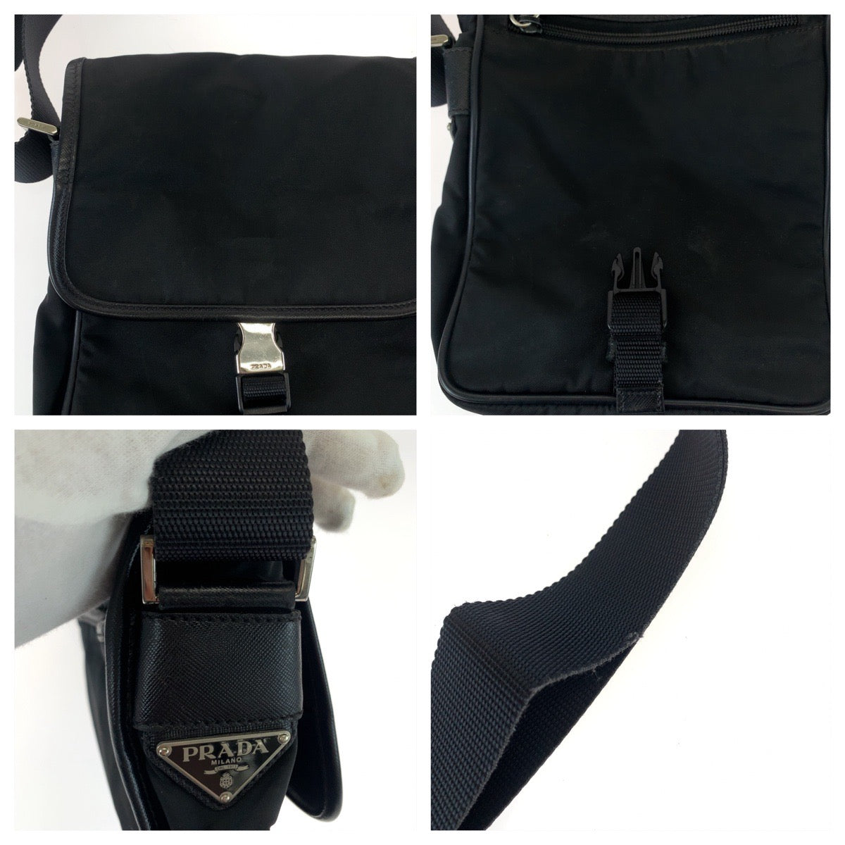 11069
PRADA プラダ テスート 三角ロゴプレート ブラック 黒 シルバー金具 ナイロン ショルダーバッグ 斜め掛け  レディース
