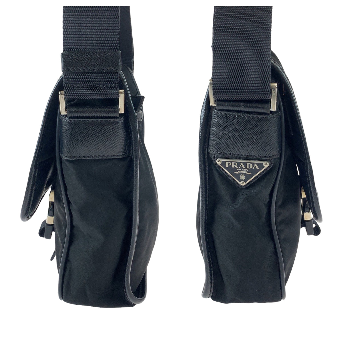 11069
PRADA プラダ テスート 三角ロゴプレート ブラック 黒 シルバー金具 ナイロン ショルダーバッグ 斜め掛け  レディース
