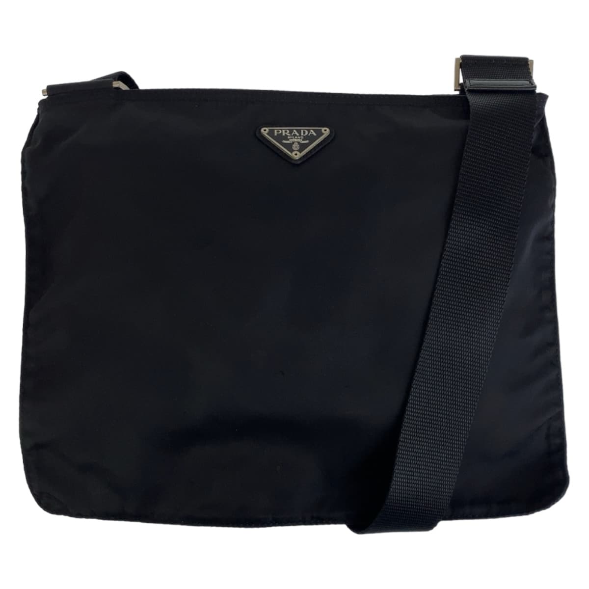 12485
PRADA プラダ テスート 三角ロゴプレート ブラック 黒 シルバー金具 ナイロン 斜め掛け ショルダーバッグ メッセンジャーバッグ 男女兼用  メンズ