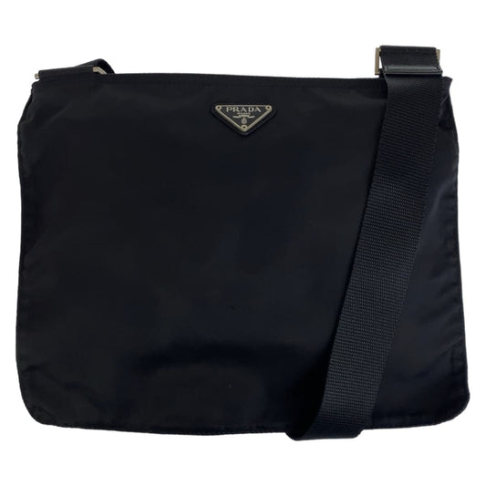 12485
PRADA プラダ テスート 三角ロゴプレート ブラック 黒 シルバー金具 ナイロン 斜め掛け ショルダーバッグ メッセンジャーバッグ 男女兼用  メンズ