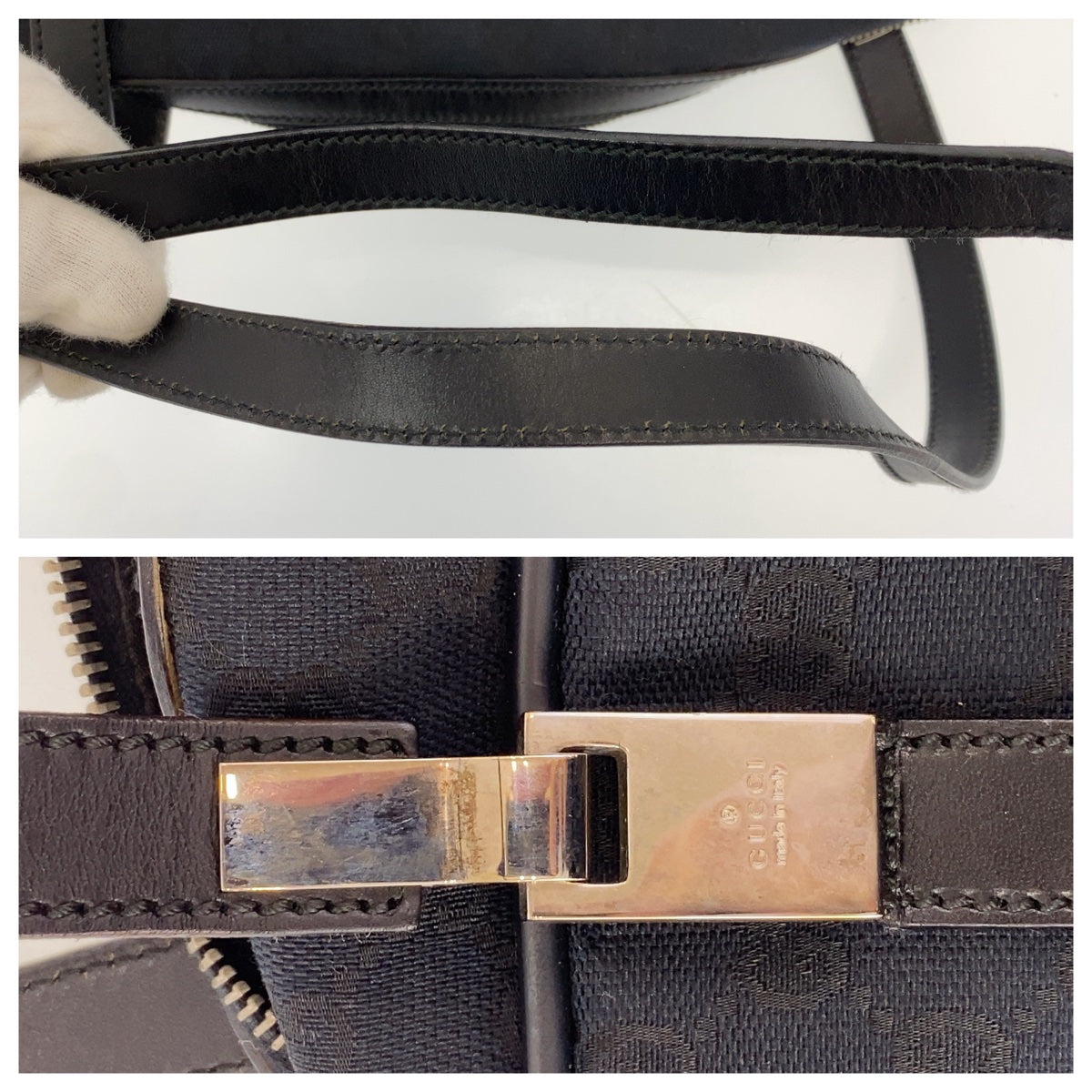11073
GUCCI グッチ ブラック 黒 シルバー金具 GGキャンバス / レザー 012 0398 ボストンバッグ ショルダーバッグ  メンズ