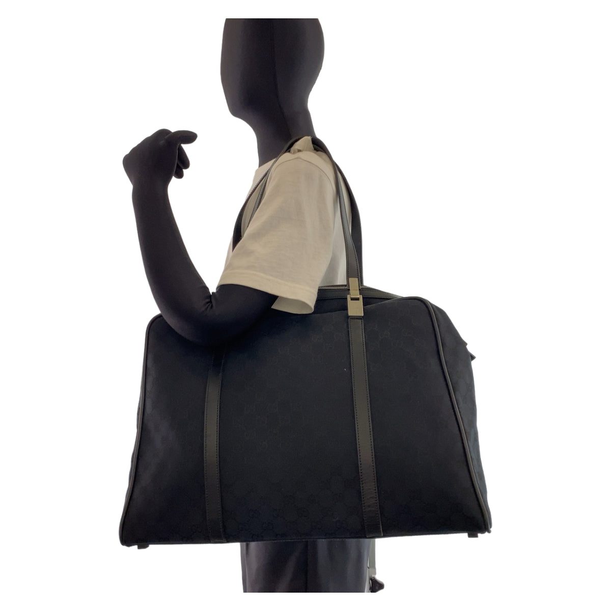 11073
GUCCI グッチ ブラック 黒 シルバー金具 GGキャンバス / レザー 012 0398 ボストンバッグ ショルダーバッグ  メンズ