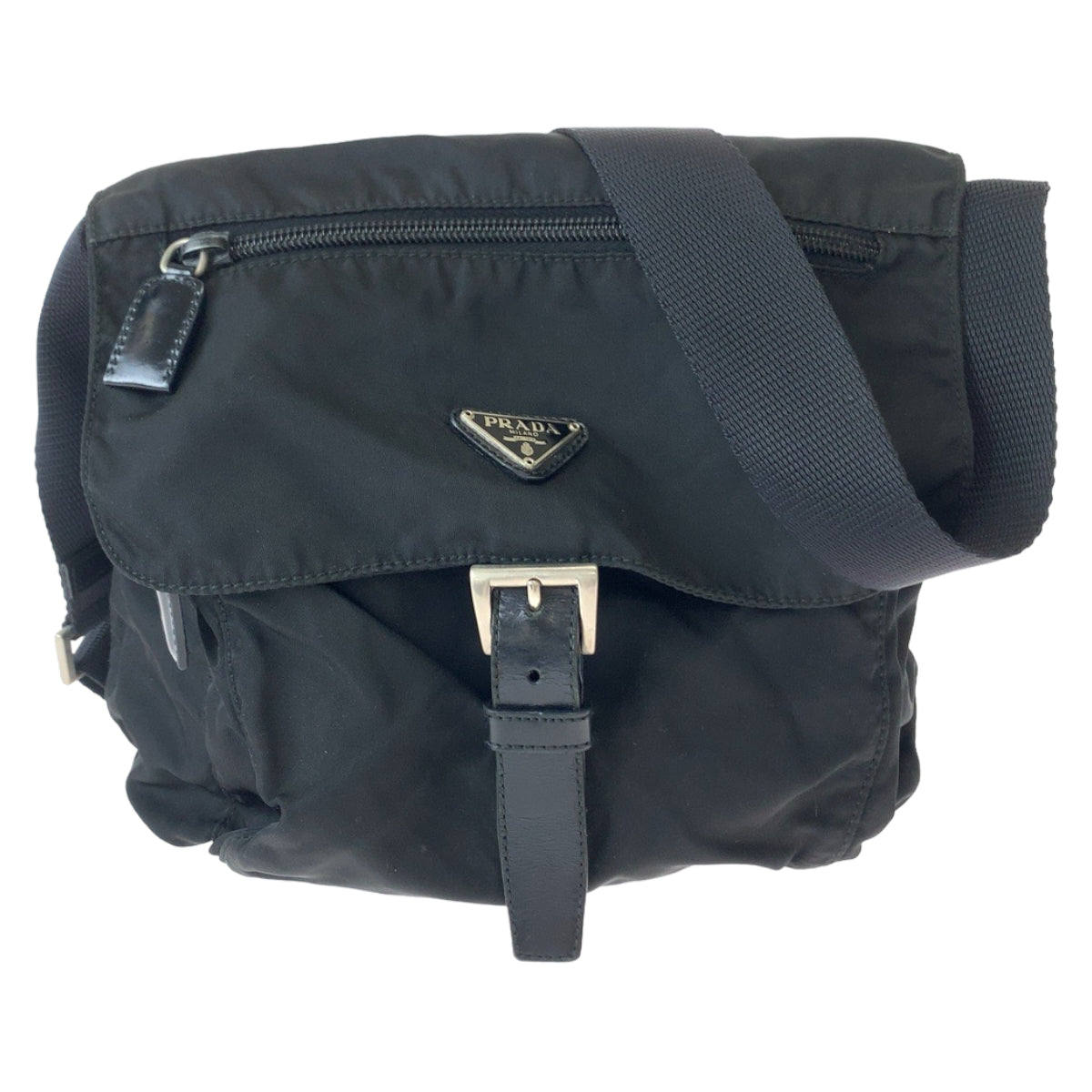 11074
PRADA プラダ テスート 三角ロゴプレート ブラック 黒 シルバー金具 ナイロン 斜め掛け ショルダーバッグ ポシェット  レディース