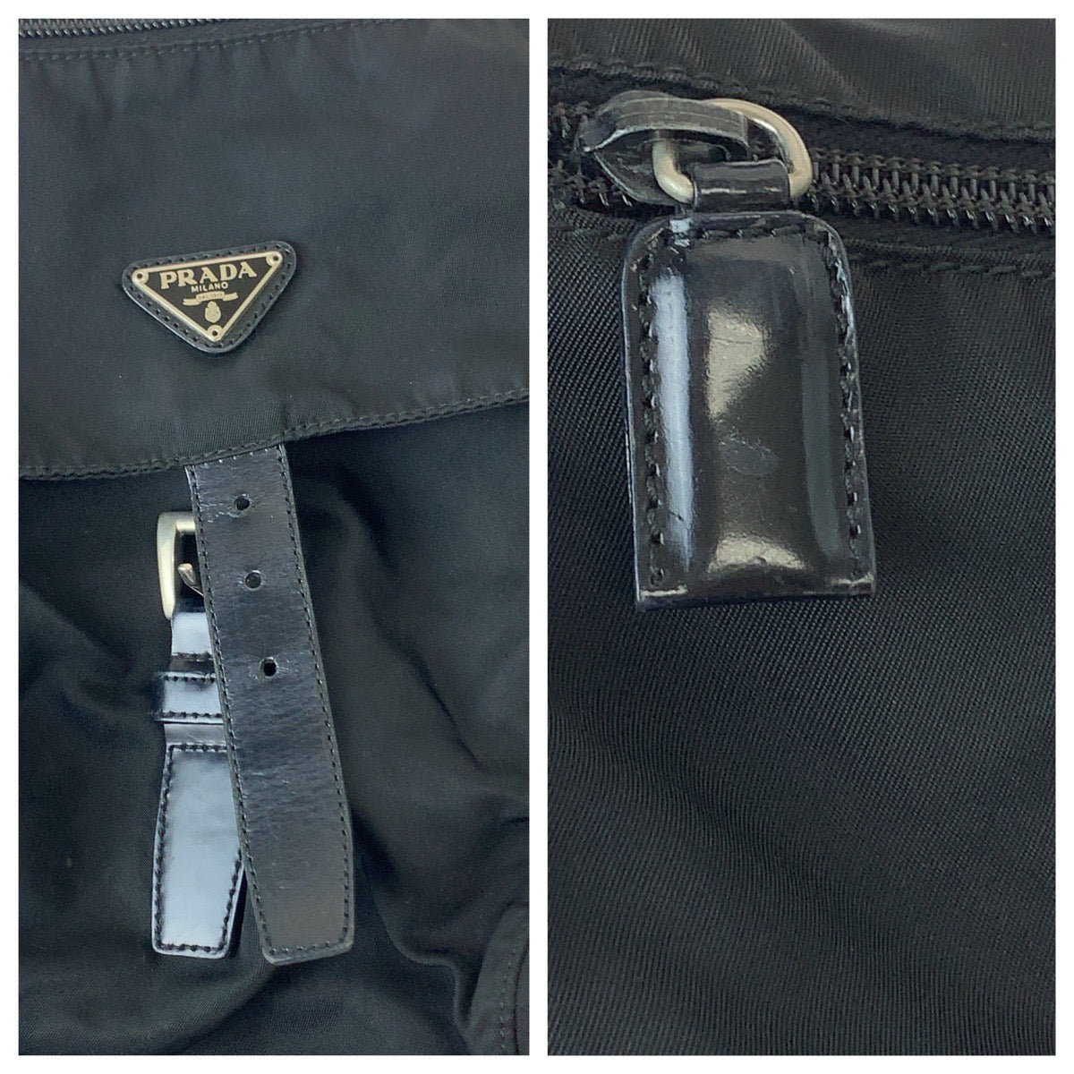 11074
PRADA プラダ テスート 三角ロゴプレート ブラック 黒 シルバー金具 ナイロン 斜め掛け ショルダーバッグ ポシェット  レディース
