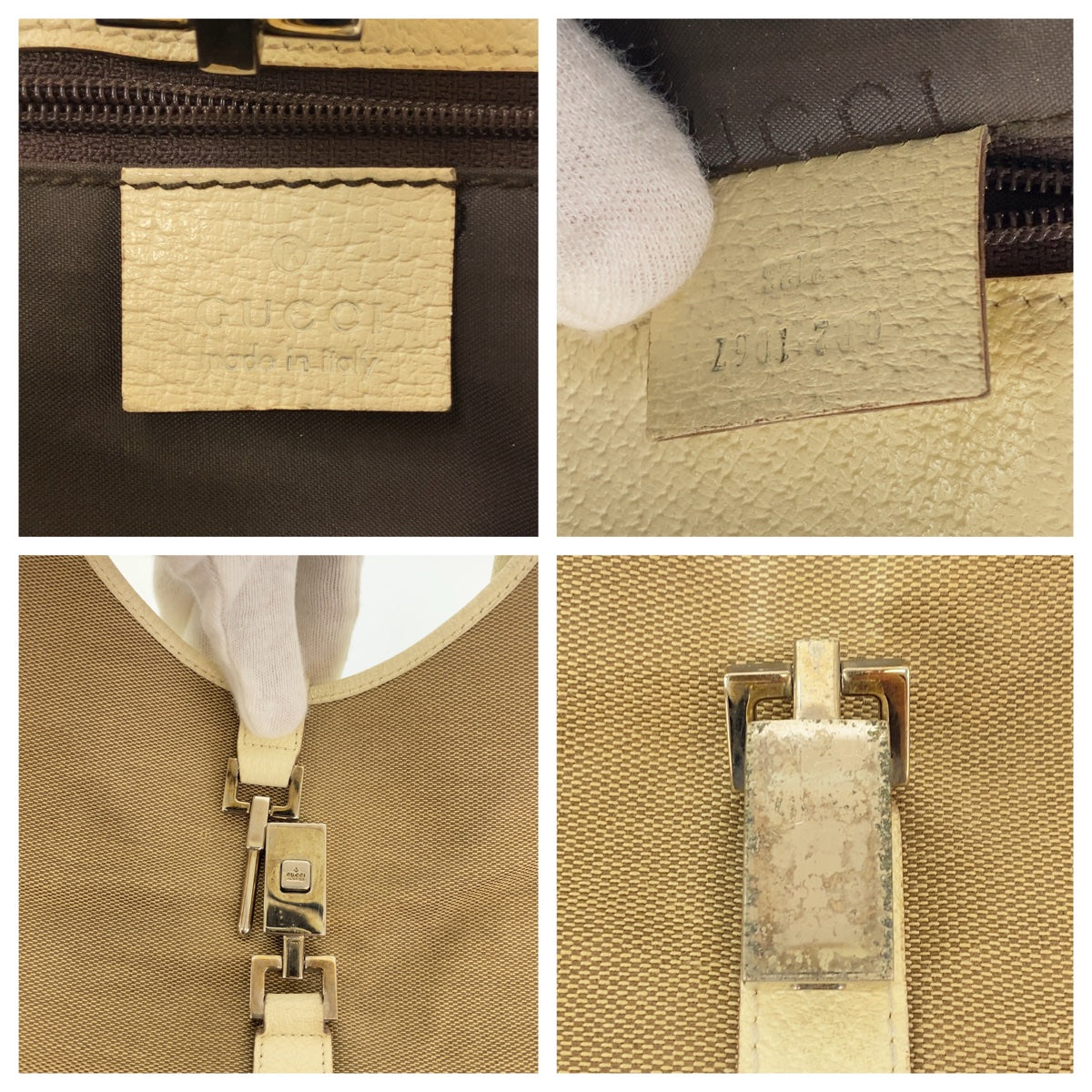 11075
GUCCI グッチ ジャッキー ベージュ ホワイト シルバー金具 キャンバス 002 1067 ショルダーバッグ ハンドバッグ  レディース