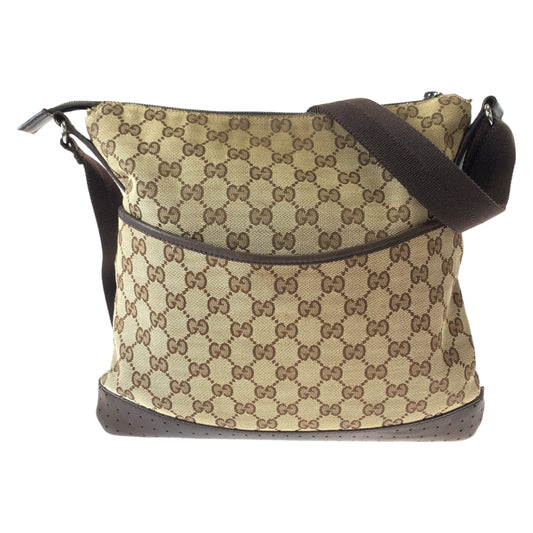 11076
GUCCI グッチ 男女兼用 ブラウン シルバー金具 GGキャンバス / レザー 145857 斜め掛け ショルダーバッグ メッセンジャーバッグ  メンズ