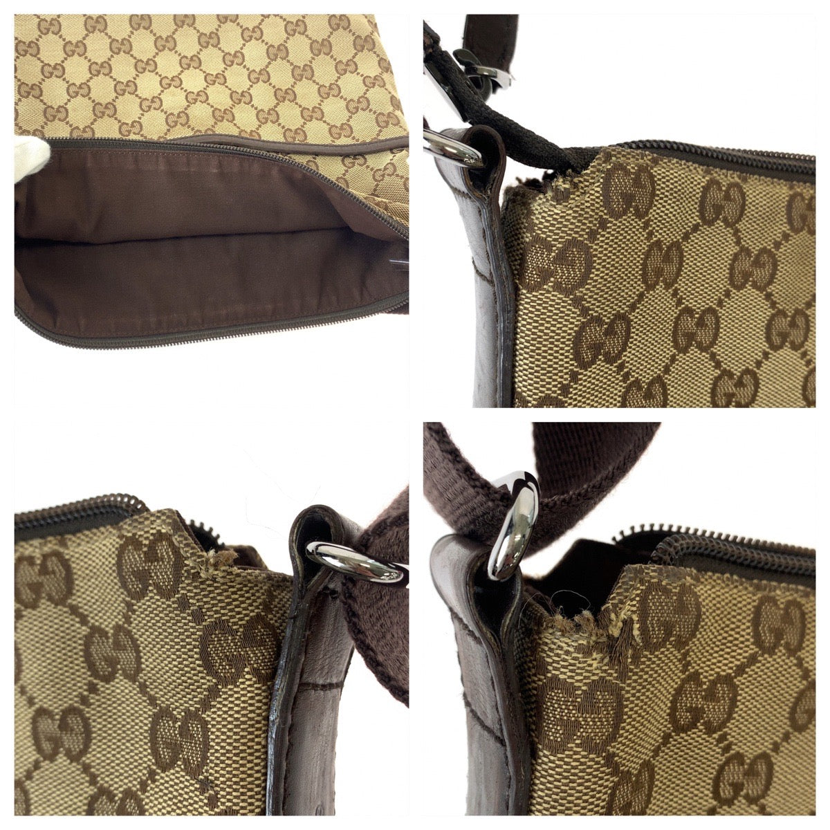 11076
GUCCI グッチ 男女兼用 ブラウン シルバー金具 GGキャンバス / レザー 145857 斜め掛け ショルダーバッグ メッセンジャーバッグ  メンズ