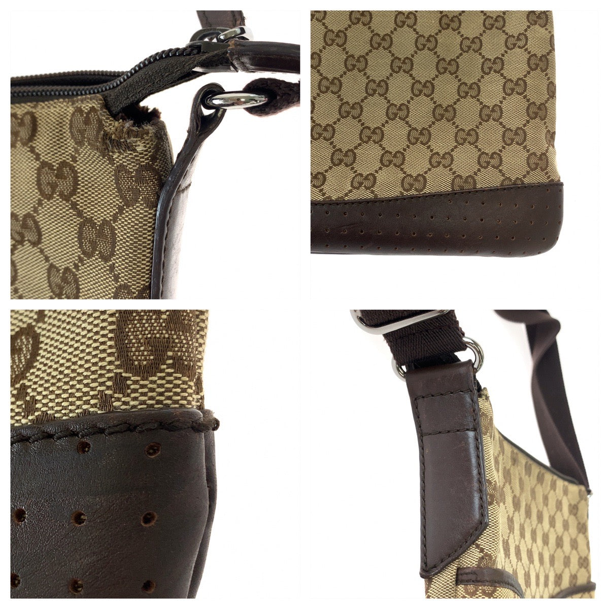 11076
GUCCI グッチ 男女兼用 ブラウン シルバー金具 GGキャンバス / レザー 145857 斜め掛け ショルダーバッグ メッセンジャーバッグ  メンズ