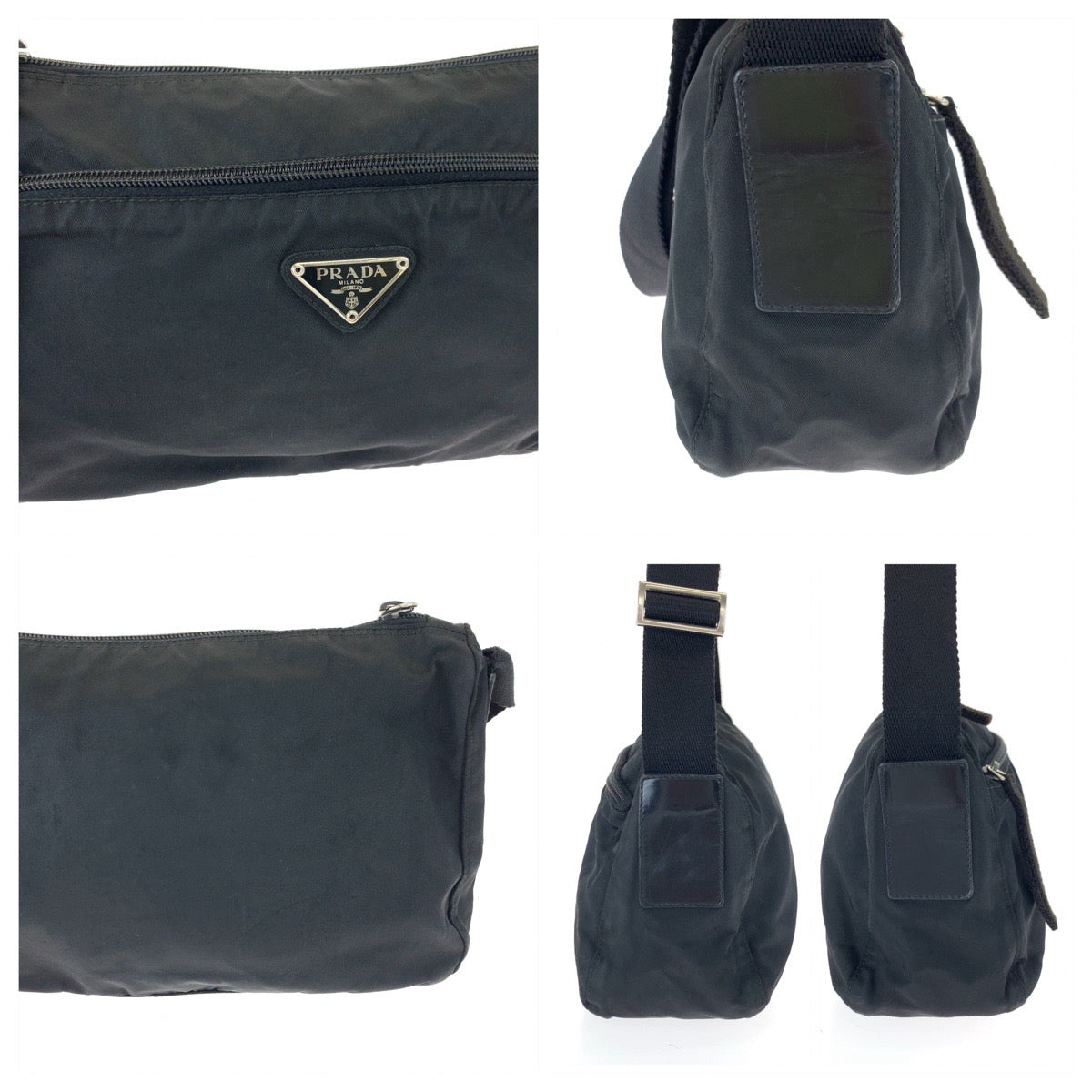 10658
PRADA プラダ テスート 三角ロゴプレート 男女兼用 ブラック 黒 シルバー金具 ナイロン B10140 斜め掛け ショルダーバッグ メッセンジャーバッグ  メンズ