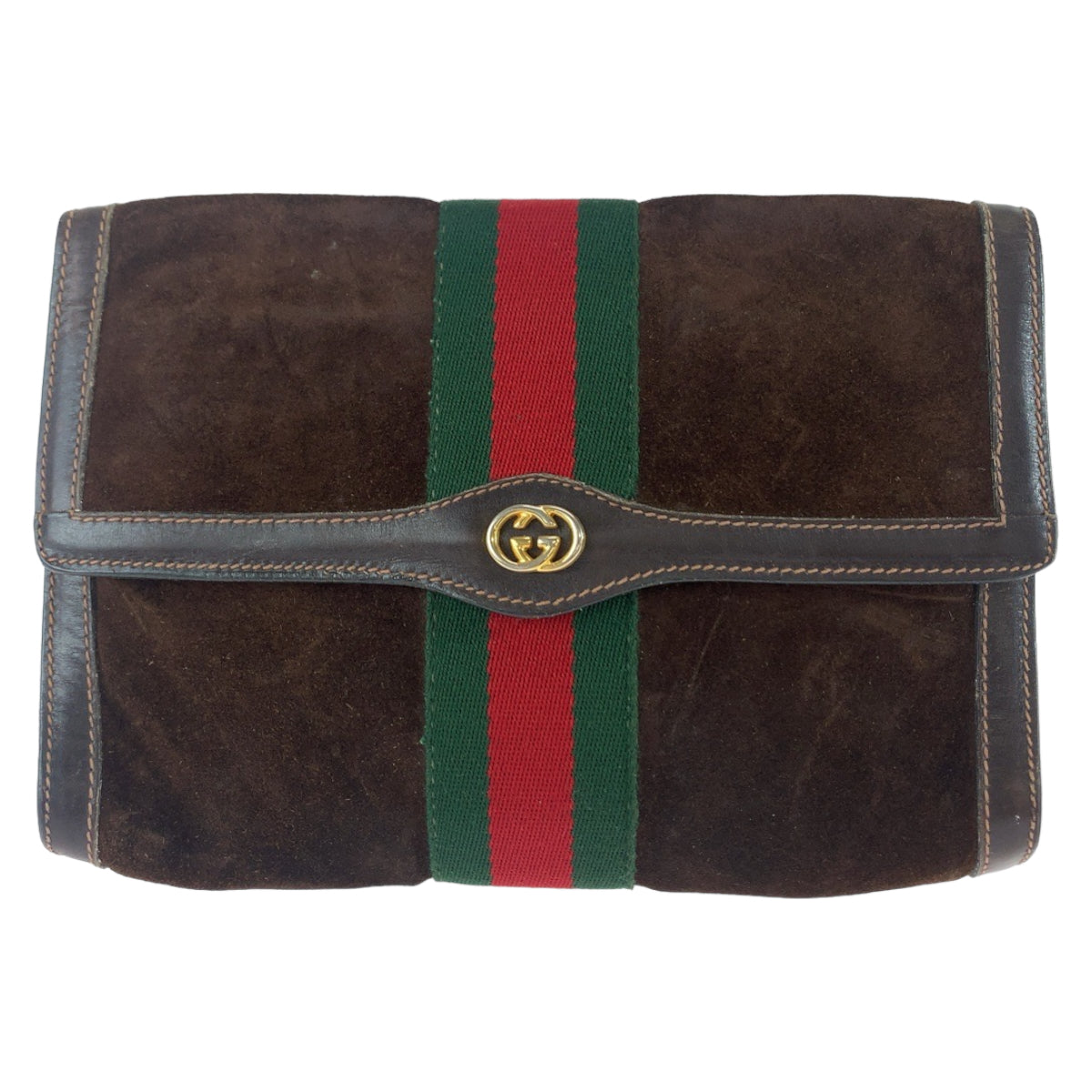 11079
GUCCI グッチ ヴィンテージ オールドグッチ シェリーライン ブラウン レッド グリーン スウェード / レザー 37 0393088 クラッチバッグ セカンドバッグ  メンズ