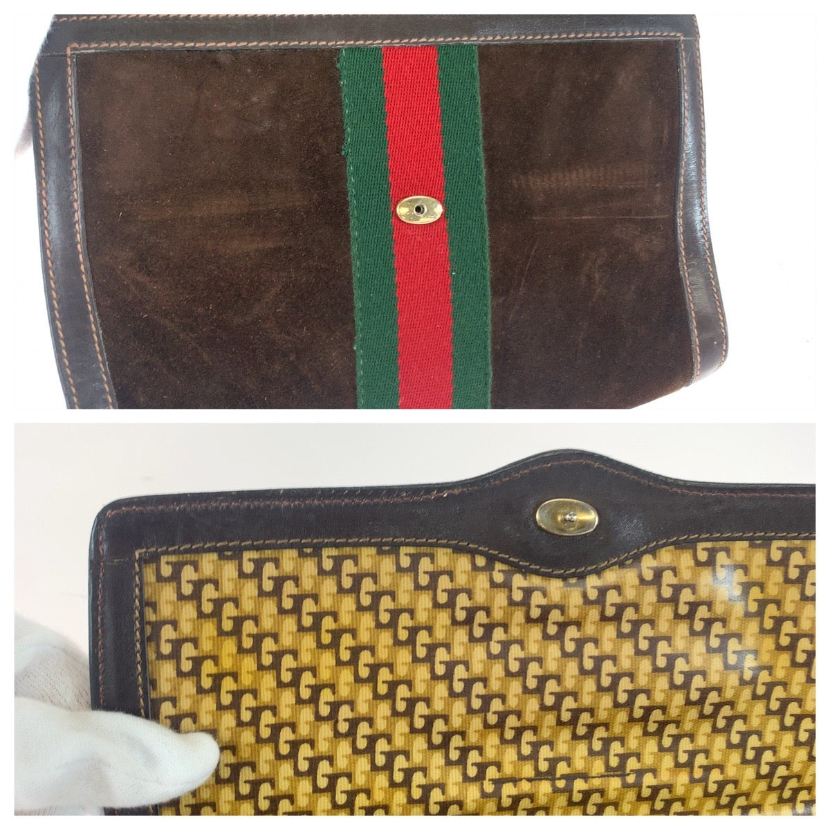 11079
GUCCI グッチ ヴィンテージ オールドグッチ シェリーライン ブラウン レッド グリーン スウェード / レザー 37 0393088 クラッチバッグ セカンドバッグ  メンズ