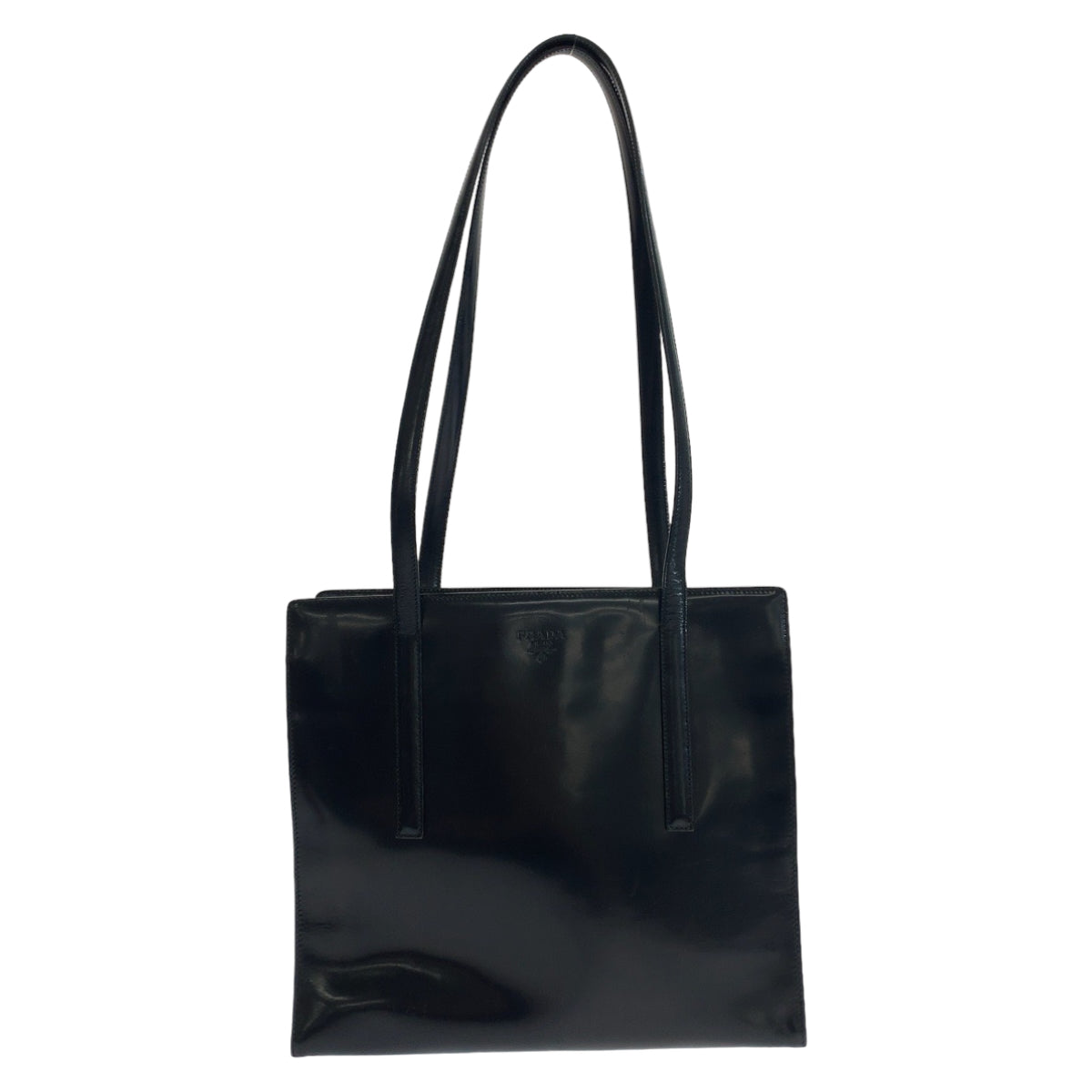 PRADA Prada Logo Embossed Black Silver Hardware Enamel B6010 Tote Bag Shoulder Bag Women's