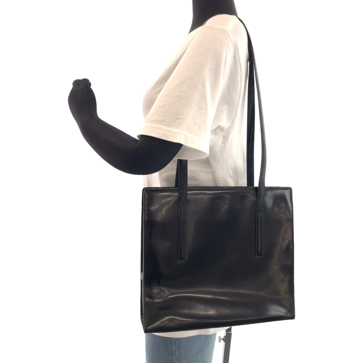 PRADA Prada Logo Embossed Black Silver Hardware Enamel B6010 Tote Bag Shoulder Bag Women's