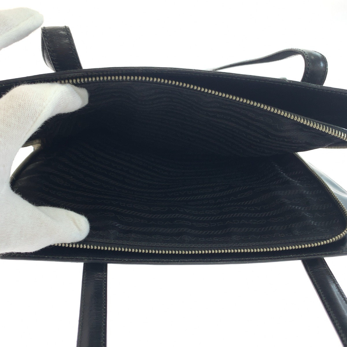 PRADA Prada Logo Embossed Black Silver Hardware Enamel B6010 Tote Bag Shoulder Bag Women's