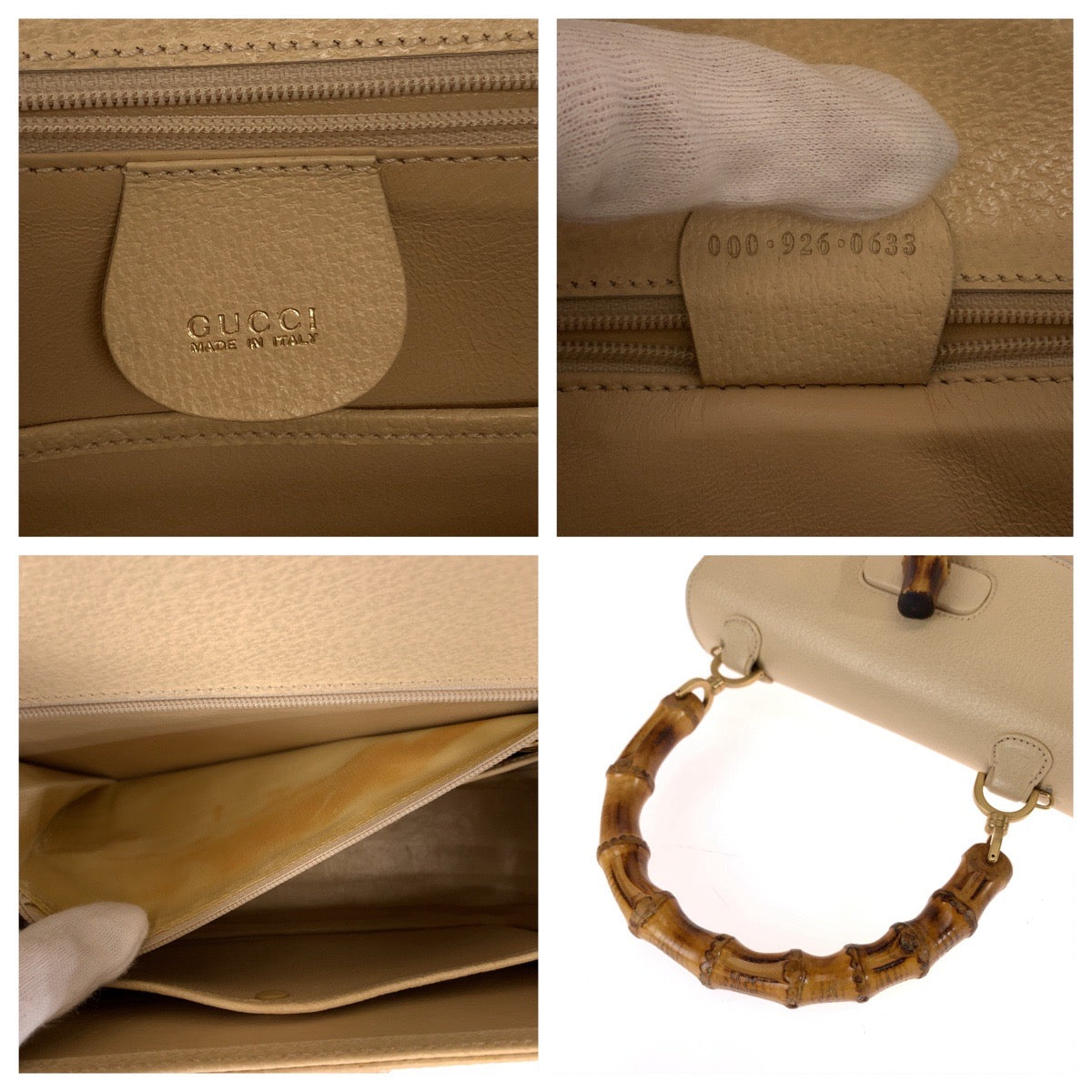 11085
GUCCI グッチ バンブー オフホワイト ベージュ ゴールド金具 レザー 000 926 0633 2way ハンドバッグ ショルダーバッグ  レディース