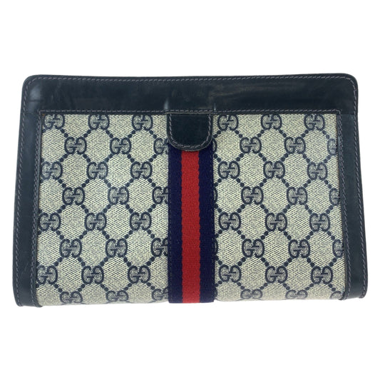 11089
GUCCI グッチ ヴィンテージ シェリーライン オールドグッチ ネイビー グレー GGスプリームキャンバス / レザー クラッチバッグ セカンドバッグ  メンズ