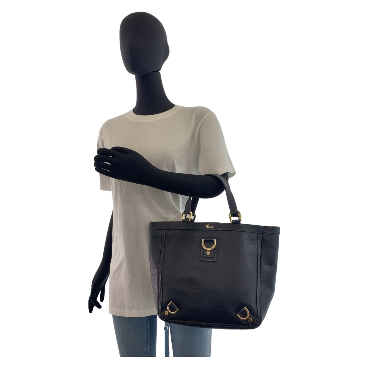 11093
GUCCI グッチ アビー ブラック 黒 ゴールド金具 レザー 130739 トートバッグ ハンドバッグ  レディース