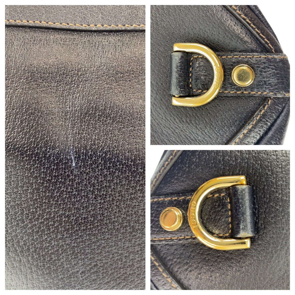 11093
GUCCI グッチ アビー ブラック 黒 ゴールド金具 レザー 130739 トートバッグ ハンドバッグ  レディース