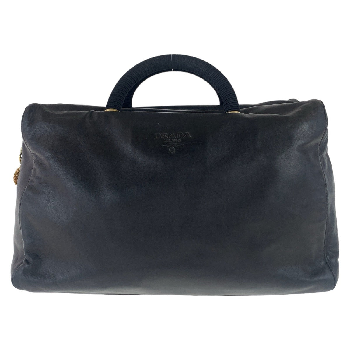 11095
PRADA プラダ ブラック 黒 ゴールド金具 レザー ハンドバッグ  レディース